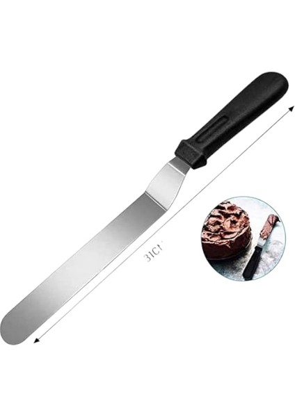 Paslanmaz Eğik Pasta Spatula Bıçağı Orta Boy