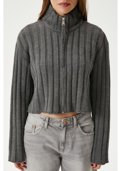 Kadın Clean Fermuarlı Antrasit Triko Hırka modelleri