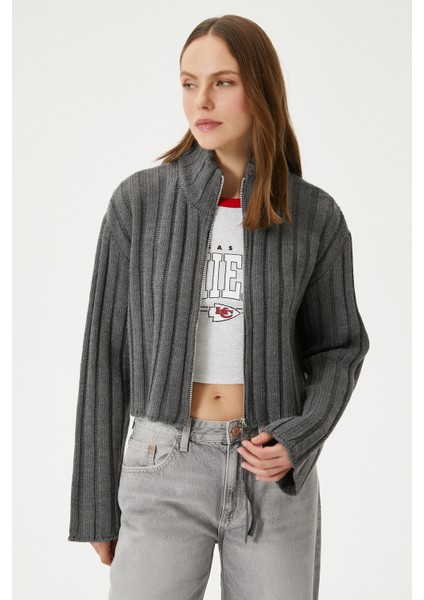 Kadın Clean Fermuarlı Antrasit Triko Hırka fırsatları