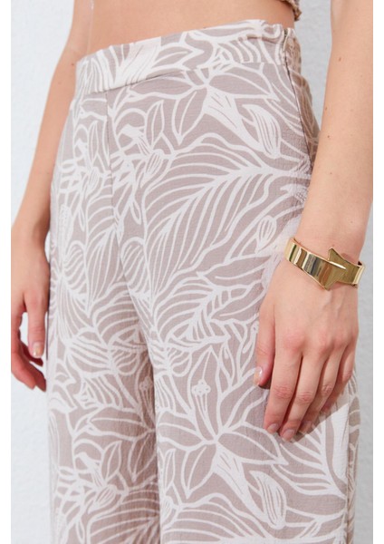 Kadın Vizon Croplu-Palozzo Pantolonlu Desenli Takım indirimleri