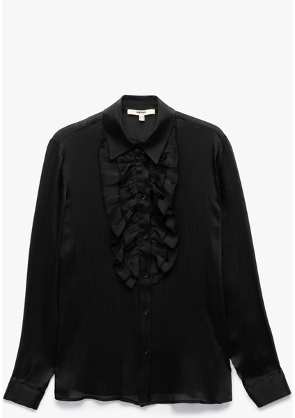 Yarı Transparan Uzun Kollu Volanlı Fırfırlı Gömlek