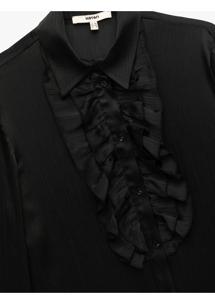 Yarı Transparan Uzun Kollu Volanlı Fırfırlı Gömlek modelleri