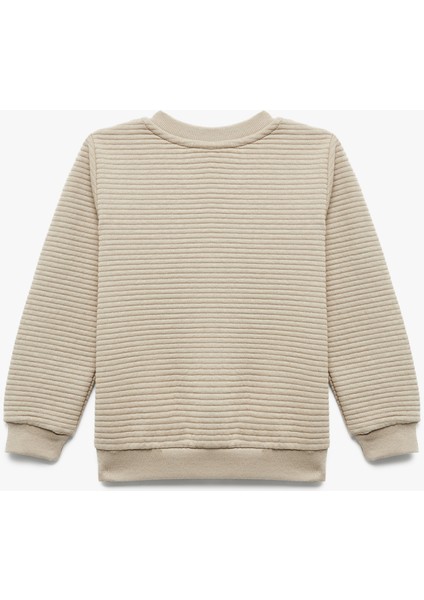 Uzun Kollu Bisiklet Yaka Dokulu Pamuklu Sweatshirt fiyatları