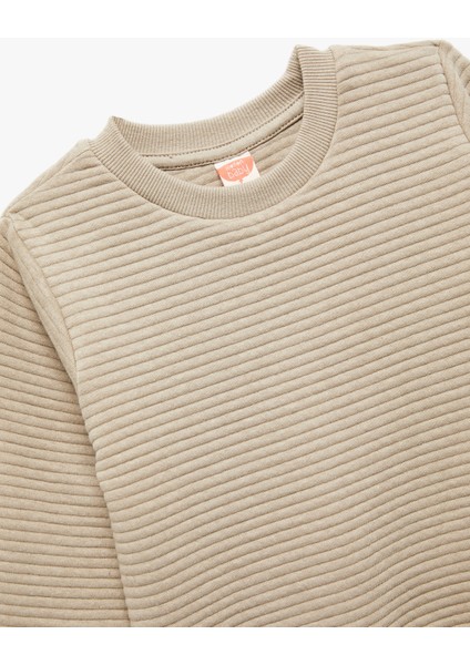 Uzun Kollu Bisiklet Yaka Dokulu Pamuklu Sweatshirt modelleri