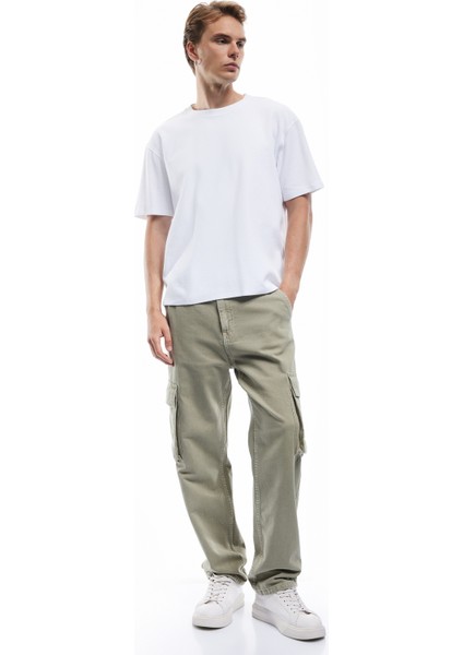 Kısa Kollu Waffle Dokulu Oversize Pamuklu Bisiklet Yaka Basic Tişört