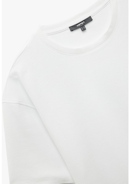 Kısa Kollu Waffle Dokulu Oversize Pamuklu Bisiklet Yaka Basic Tişört indirimleri