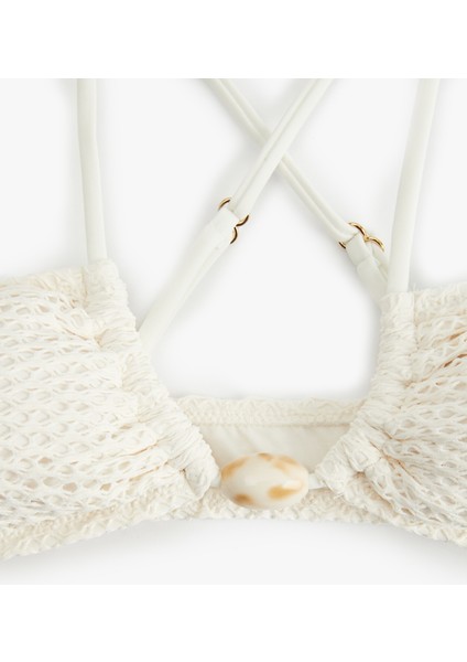 Deniz Kabuğu Detaylı Büzgülü Fileli Bikini Üstü modelleri