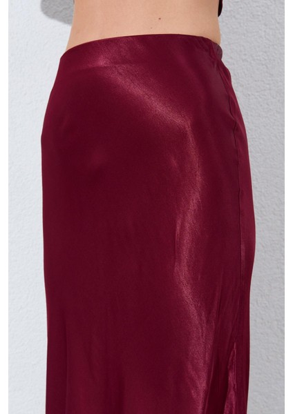 Kadın Bordo Saten Uzun Etek indirimleri