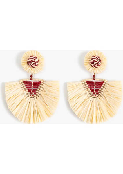 Boncuk Detaylı Büyük Boy Geometrik Hasır Küpe - Koton x Melis Ağazat