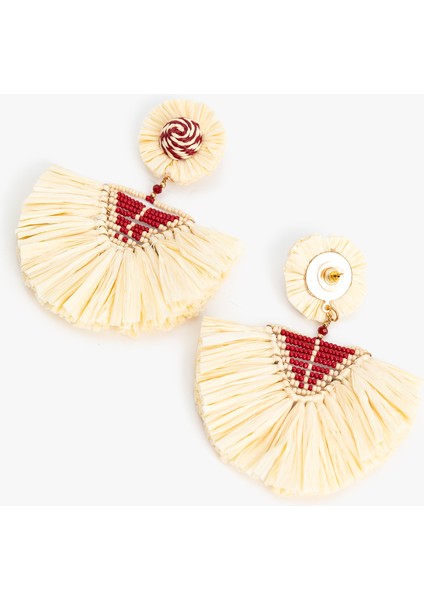 Boncuk Detaylı Büyük Boy Geometrik Hasır Küpe - Koton x Melis Ağazat fiyatları