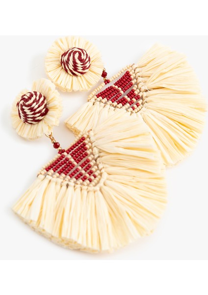 Boncuk Detaylı Büyük Boy Geometrik Hasır Küpe - Koton x Melis Ağazat modelleri