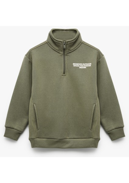 Uzun Kollu Şardonlu Yarım Fermuarlı Dik Yaka Sweatshirt