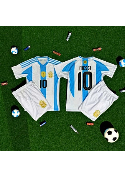 Arjantin Milli Takım Messi Çocuk Beyaz Şortlu T-Shirt Halı Saha Forması fırsatları