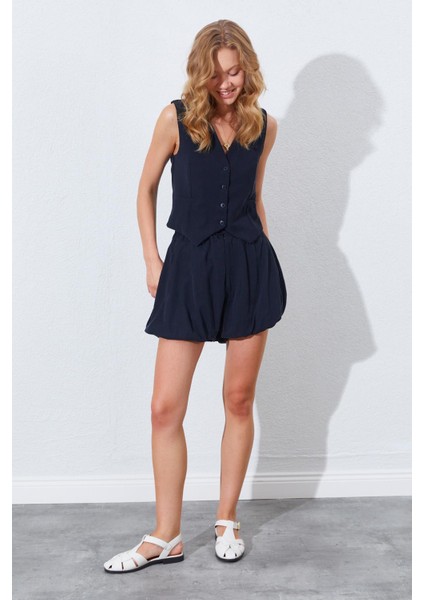 Kadın Siyah Beli Lastikli Stoplu Bolon Şort Etek fırsatları