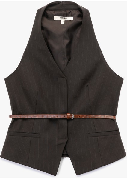 Kolsuz Düğmeli Kemerli Halter Yaka Yelek