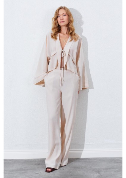 Kadın Bej Palazzo Pantolon modelleri