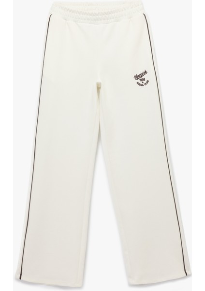 Pamuklu Şardonlu Biyeli Baskılı Beli Lastikli Geniş Paça Eşofman Altı
