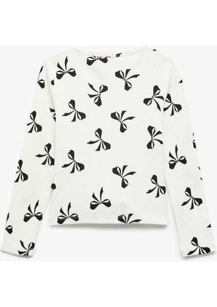 Fiyonk Desenli Uzun Kollu Bisiklet Yaka Pamuklu Tişört fiyatları