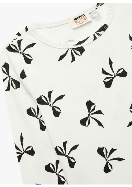 Fiyonk Desenli Uzun Kollu Bisiklet Yaka Pamuklu Tişört modelleri