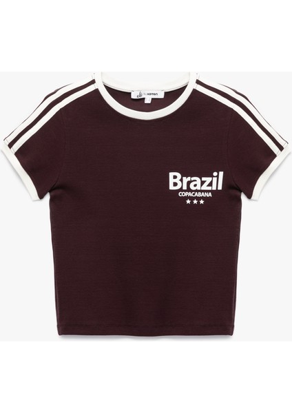 Slim Fit Çizgili Kısa Kollu Bisiklet Yaka Baskılı Tişört