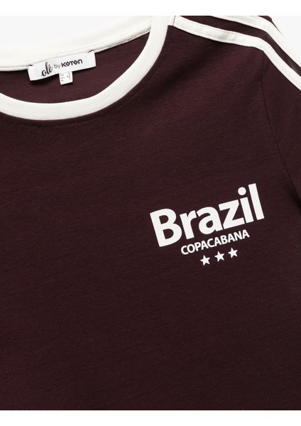 Slim Fit Çizgili Kısa Kollu Bisiklet Yaka Baskılı Tişört modelleri