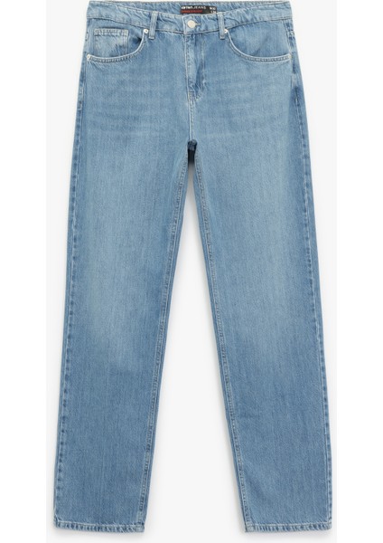 Pamuklu Normal Bel Cep Detaylı Vintage Straight Fit Jean Pantolon