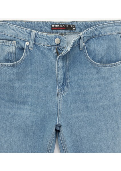 Pamuklu Normal Bel Cep Detaylı Vintage Straight Fit Jean Pantolon fırsatları