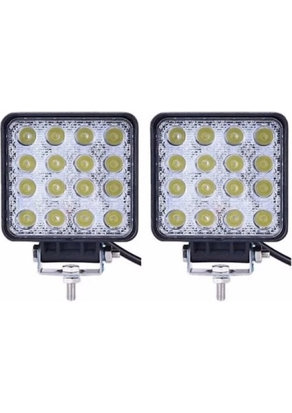 2 Adet 16 LED Off Road Iş Makinesi Kamyon Traktör Projektör Çalışma ve Sis Lambası 48 Watt 12V