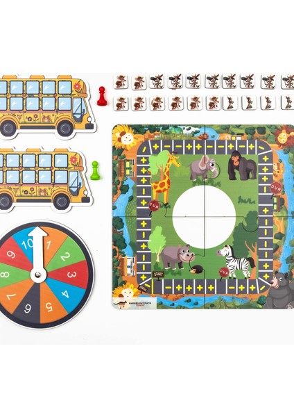 Kanguru Matematik Safari Otobüs Oyunu - Toplama & Çıkarma Işlemi | 2-4 Oyuncu | Müfredata Uyumlu / 5-6 Yaş modelleri
