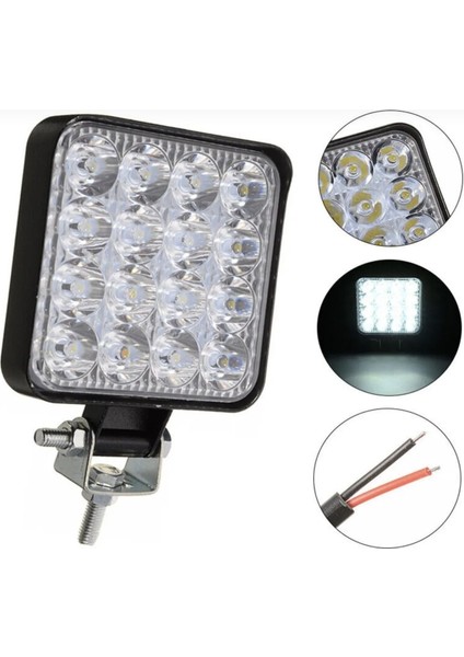 10 Adet 16 LED Off Road Iş Makinesi Kamyon Traktör Projektör Çalışma ve Sis Lambası 48 Watt 12V modelleri