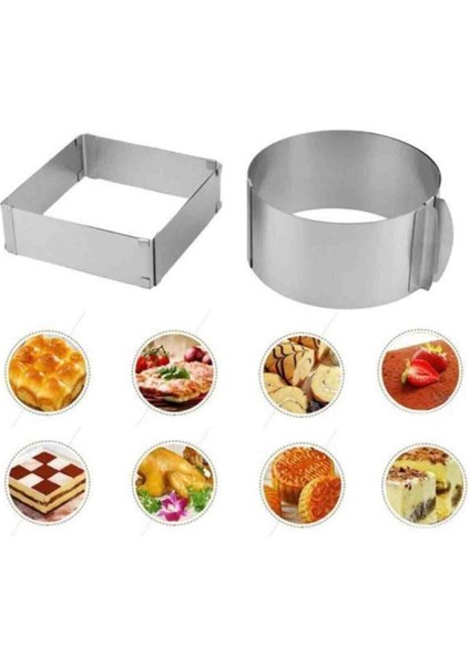 2 Li Set Ayarlanabilir Kare ve Yuvarlak Pasta Kek Kalıbı Ayarlanabilir Kelepçeli Pasta Seti,