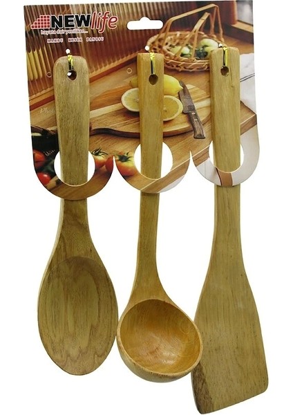 3pcs Ahşap Bambu Mutfak Servis Seti KAŞIK=27CM - KEPÇE=27CM - SPATULA=32CM (5047)