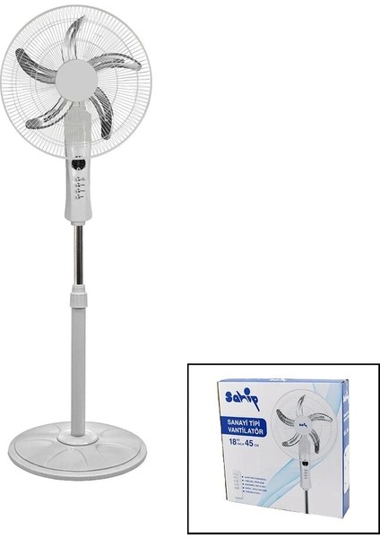 18 Inc 45 cm Kumandalı Sanayi Tipi Ayaklı Vantilatör 5-Metal Pervane 3-Kademe Hız 65W Y:137CM (5047)