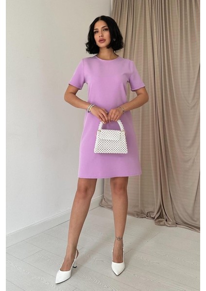 Lila Kısa Kol Atlas Mini Elbise S-Lila