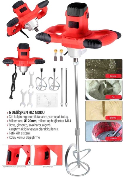 Elektrikli 6 Kademe Mikser Makinesi Harç Boya Alçı Hamur Karıştırıcı Çok Amaçlı Alet