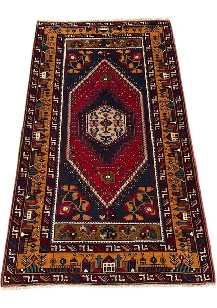 El Dokuma Sıfır Yahyalı Halısı 104X185 Kök Boya Yün Halı Kiremit