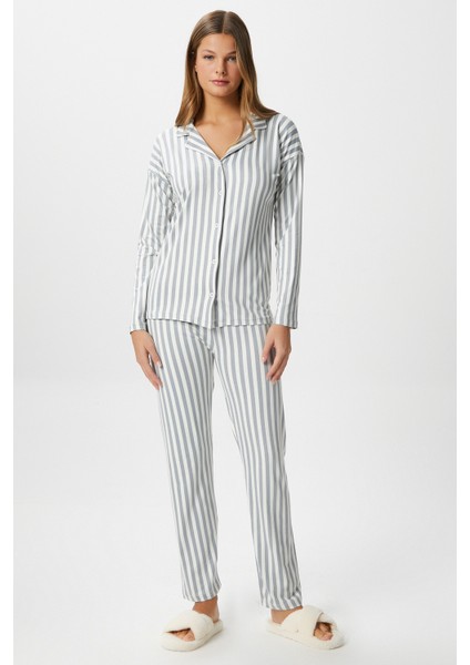 Kadın Secret Extra Soft Gri Beyaz Çizgili Pijama Takımı fiyatları