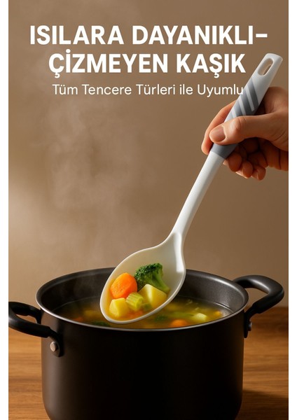 Modern Tasarım Kaşık Pişirme ve Servis Seti – 220°C Isıya Dayanıklı Beyaz