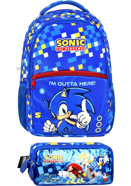 Sonic Lisanslı Ergonomik Ilkokul Çantası ve Kalemlik Dayanıklı Malzeme, Su Geçirmez Tasarım