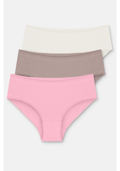 3'lü Paket Yüksek Bel Slip Külot - Ekru - Vizon - Pembe L