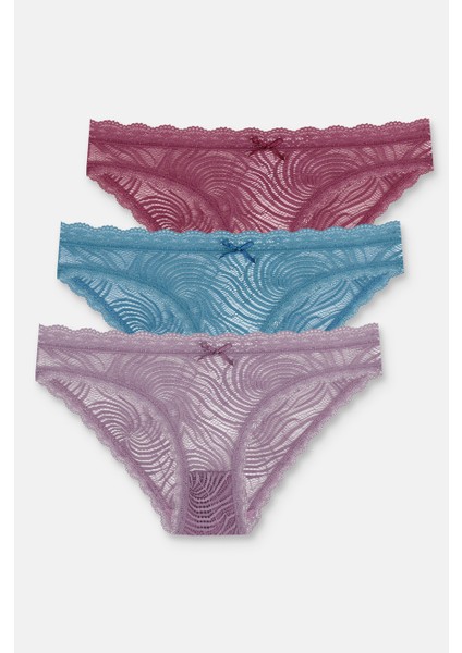 Petrol-Wine-Rose 3 P Lace Slip