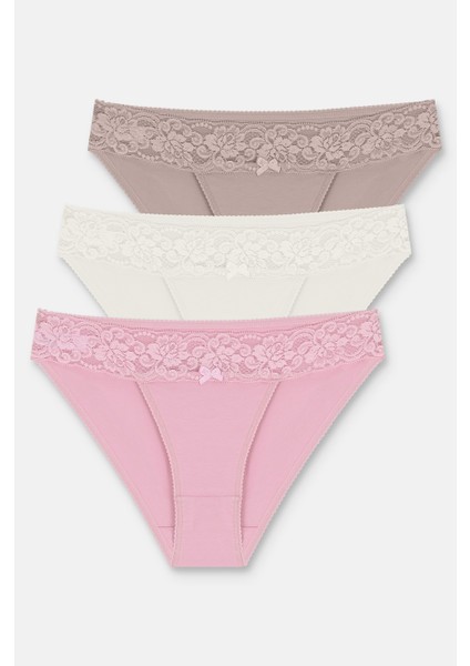 3 Lü Dantel Koton Slip Külot