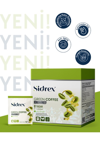 ® Green Coffee Detox | Antioksidan Destekli Şekersiz Yeşil Kahve – Yeşil Elma Aromalı fırsatları