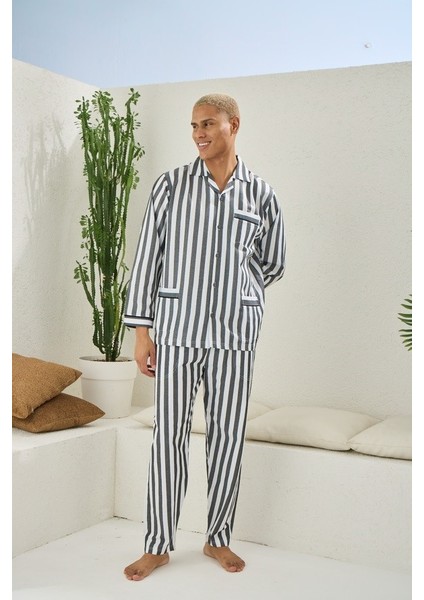 Gaffur Boy Çizgili Poplin Kumaş Pijama Takımı