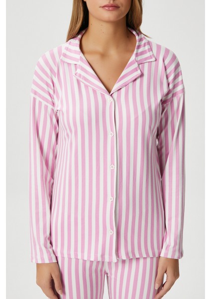 Kadın Secret Extra Soft Pembe Beyaz Çizgili Pijama Takım fiyatları