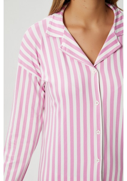 Kadın Secret Extra Soft Pembe Beyaz Çizgili Pijama Takım indirimleri
