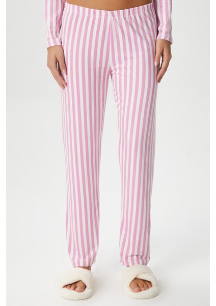 Kadın Secret Extra Soft Pembe Beyaz Çizgili Pijama Takım