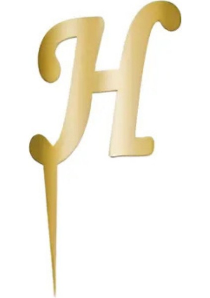 H Harfi Altın Pleksi Pasta Süsü 7 cm