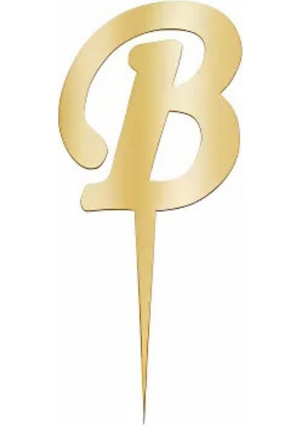 B Harfi Altın Pleksi Pasta Süsü 7 cm