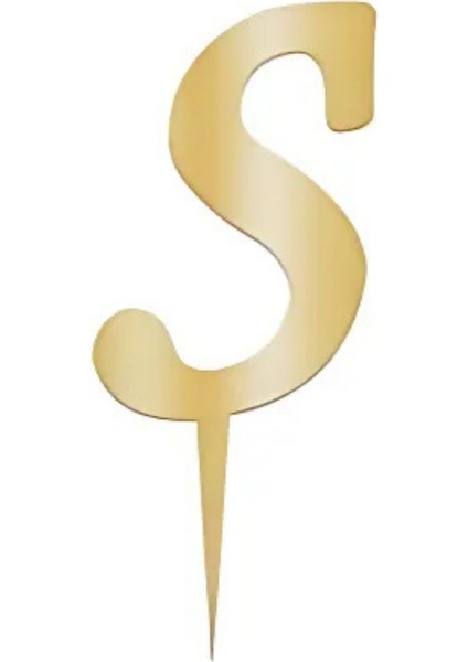 S Harfi Altın Pleksi Pasta Süsü 7 cm